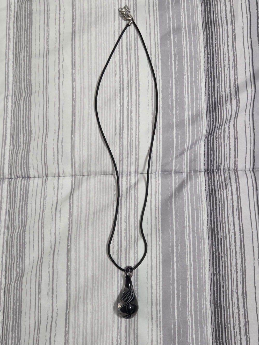 Handcrafted Black Dichroic Glass Teardrop Pendant Necklace on Minimalist Cord